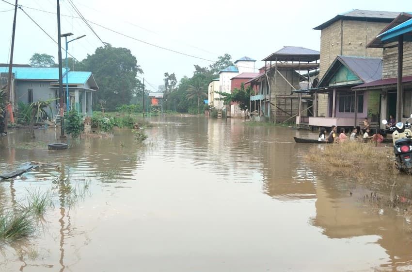 Header Banjir  Sungai Mentaya Bergerak ke Hilir, Sejumlah Desa Mulai Tergenang